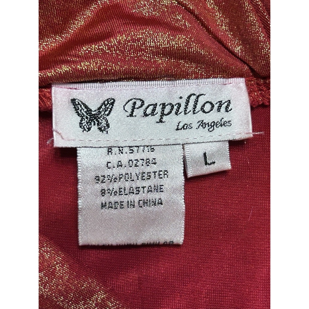 Papillon Los Angeles Metallic Red Gold Dress Women's Medium Stretch Party V Neck - Picture 3 of 5